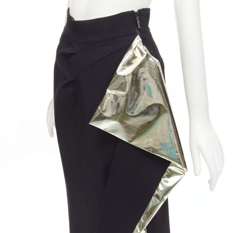 MATICEVSKI Alkali gold foil pleated 3D drape high waisted midi skirt AUS10 S