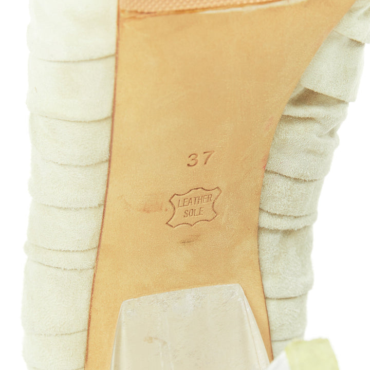 ALEXANDER WANG 2009 Runway light grey ruched suede clear lucite heel bootie EU37