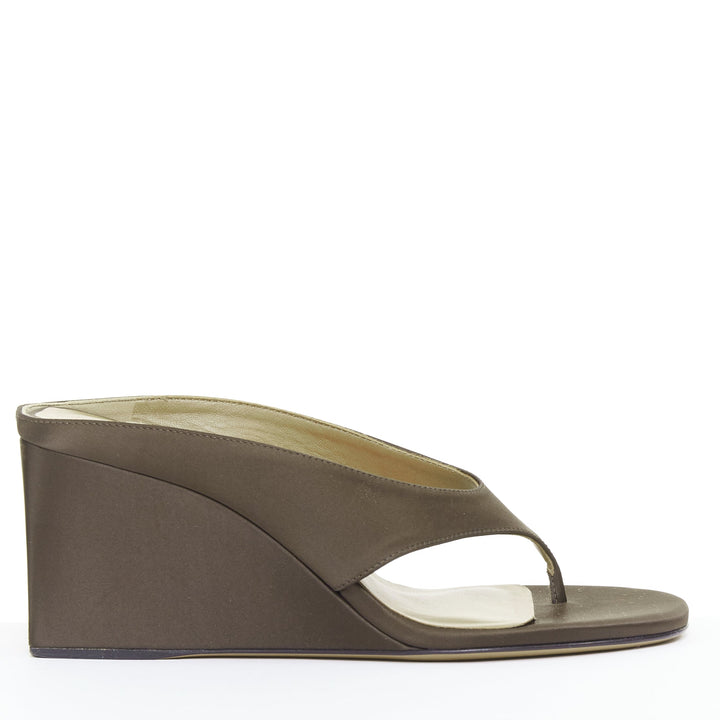 ALAIA Tong 75 brown satin sculptural wedge open toe thong sandals EU37