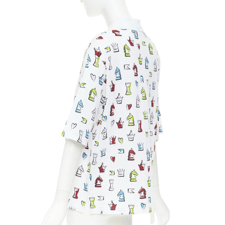 HERMES 2022 white multicolor animal chess print playgrounds cotton polo shirt S