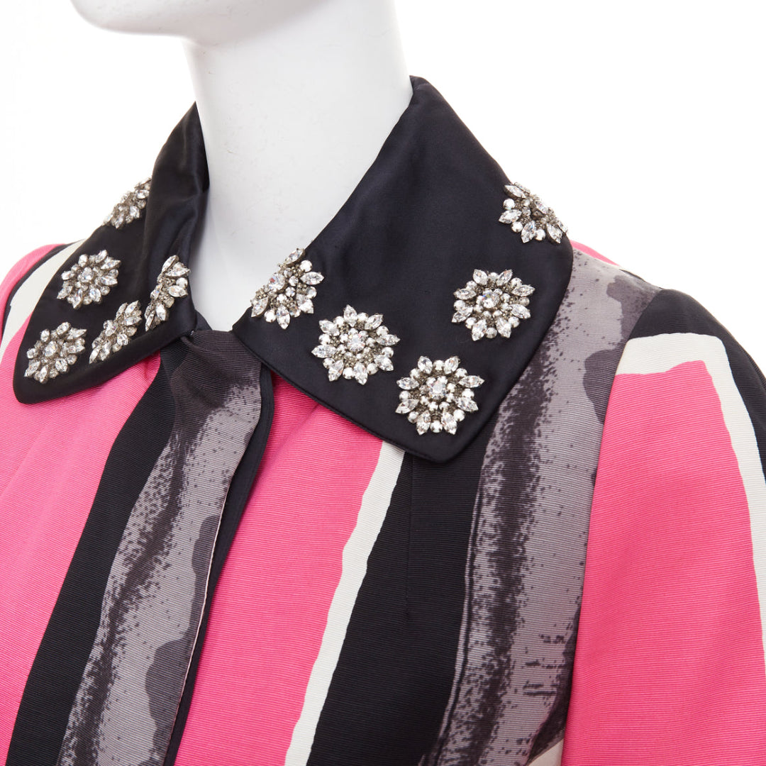 KENZO Defile vintage pink yellow black abstract crystal collar coat FR42 XL