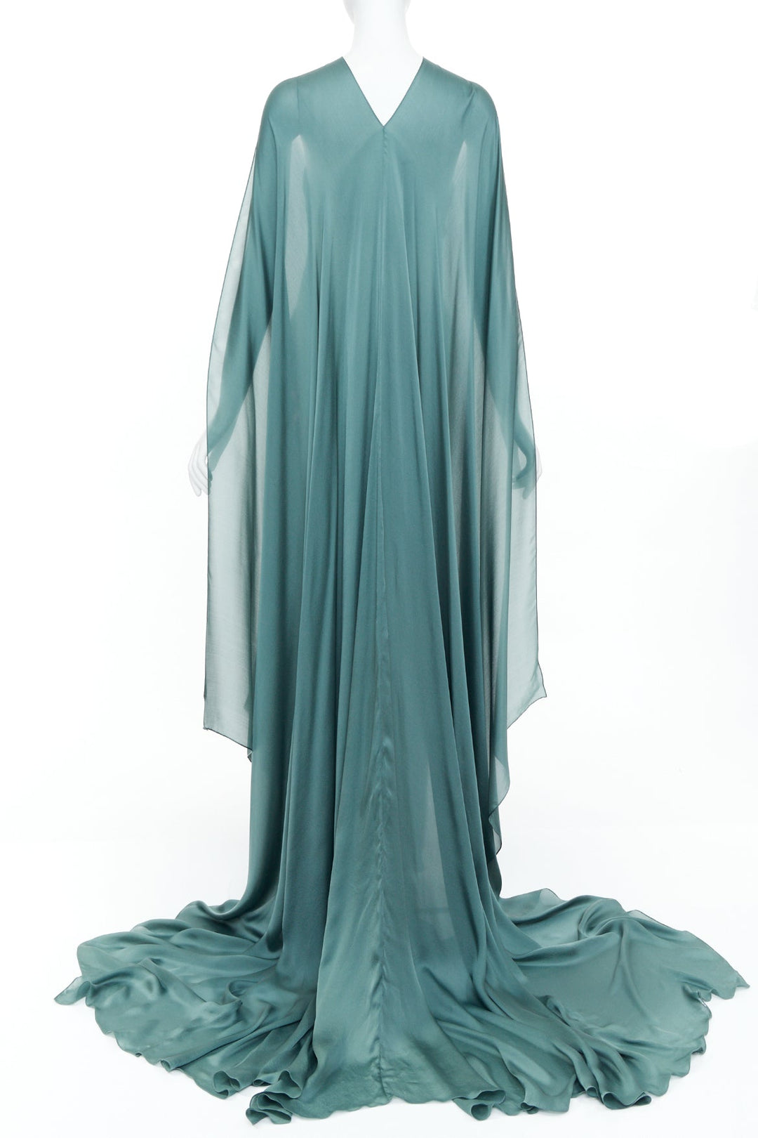 ALEXANDRE VAUTHIER COUTURE 2020 Runway petrol jewel green strapless cape gown