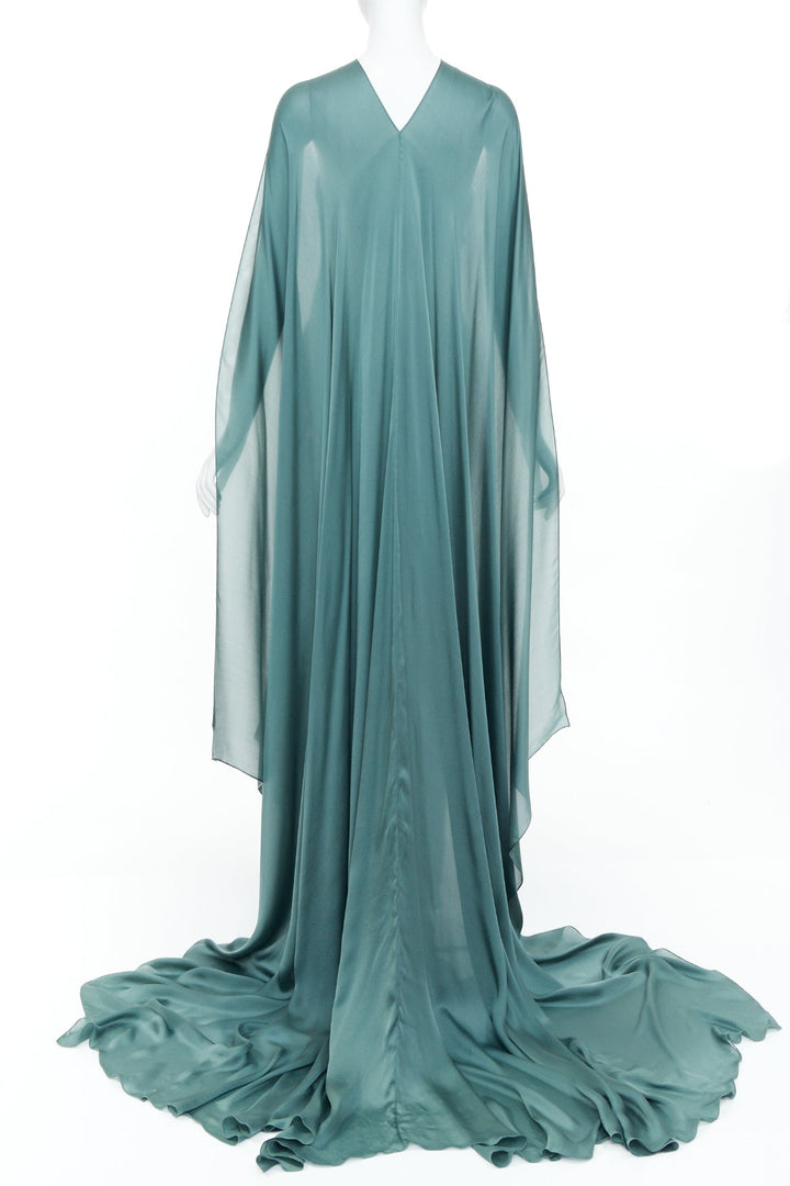 ALEXANDRE VAUTHIER COUTURE 2020 Runway petrol jewel green strapless cape gown