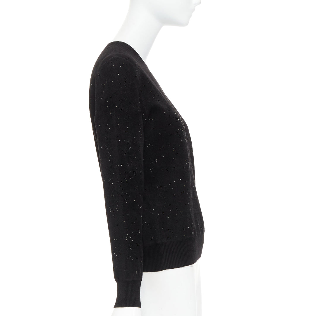 CHANEL black cupro blend CC starburst logo lurex long sleeve sweater FR36 S