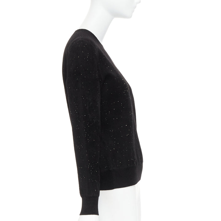 CHANEL black cupro blend CC starburst logo lurex long sleeve sweater FR36 S