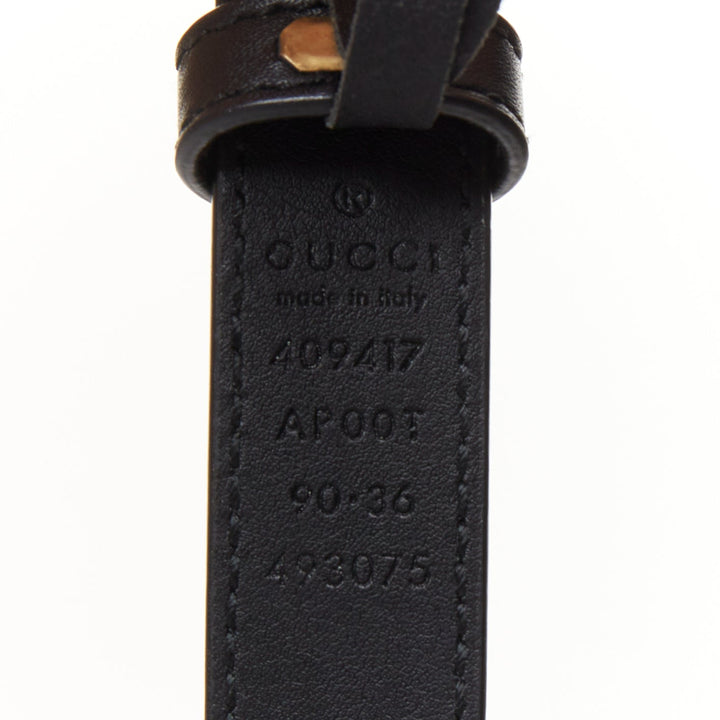 GUCCI Double G Marmont antique gold black smooth leather thin waist belt 90cm