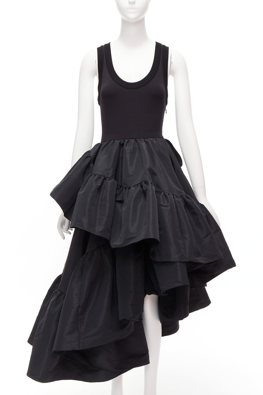 ALEXANDER MCQUEEN 2021 black cotton tank asymmetric tafetta skirt gown IT38 XS