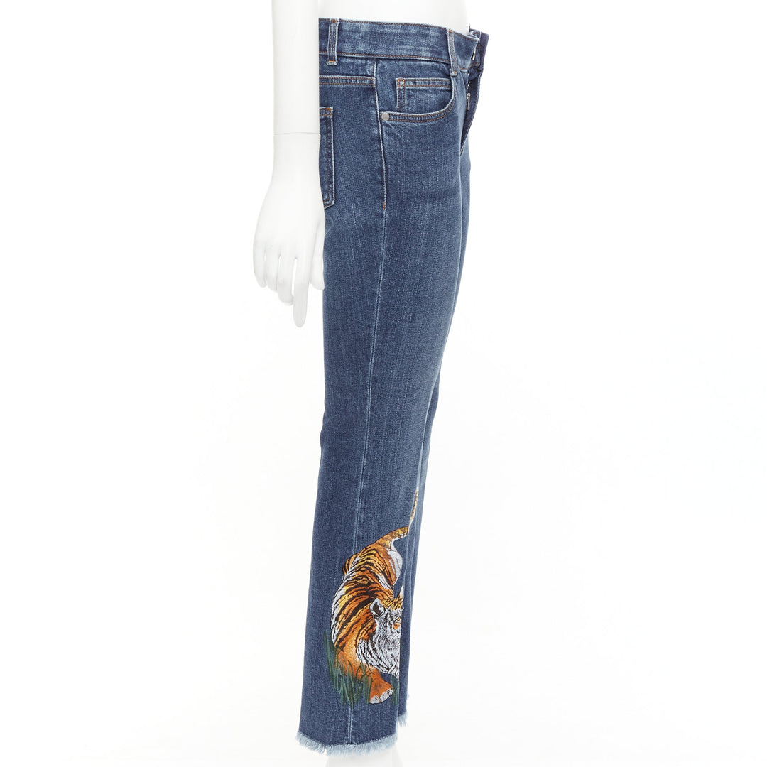 STELLA MCCARTNEY 2016 brown tiger embroidery blue flare jeans 26"