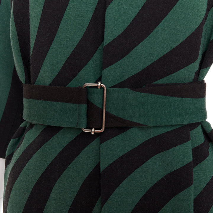 DRIES VAN NOTEN 2017 green black swirl stripes graphic belted dress FR42 XL