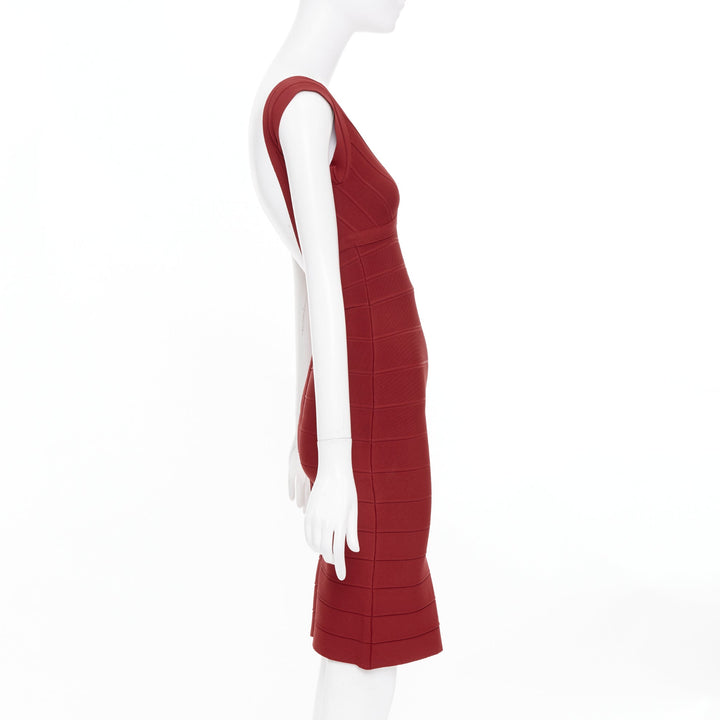 HERVE LEGER Karima Essentials red panel v neck stretch knit outerwear dress XS