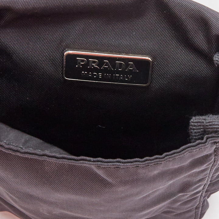 rare PRADA black nylon silver triangle logo leather triple pouch waist bag