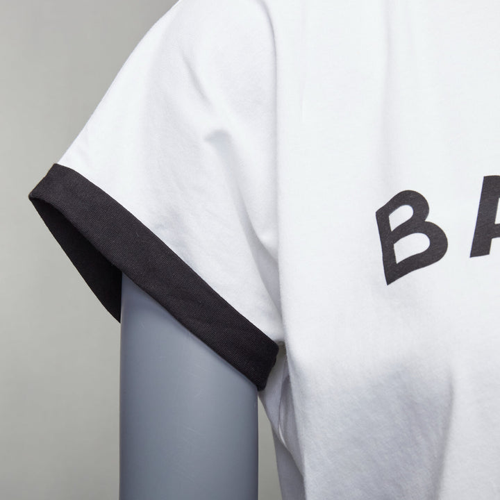 BALMAIN white cotton black big logo cropped ringer tshirt XS