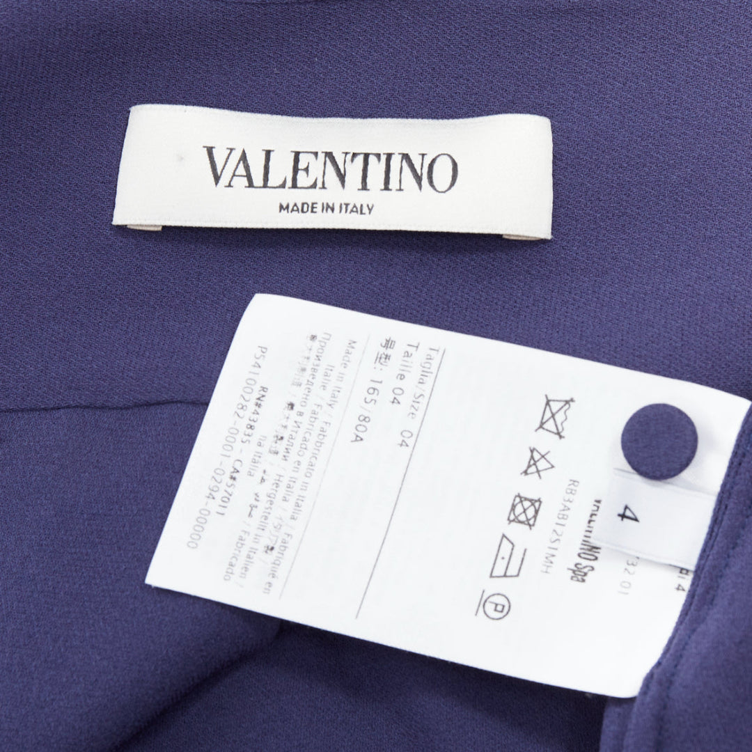 VALENTINO 100% silk navy cream trim tie neck blouse shirt US4 S