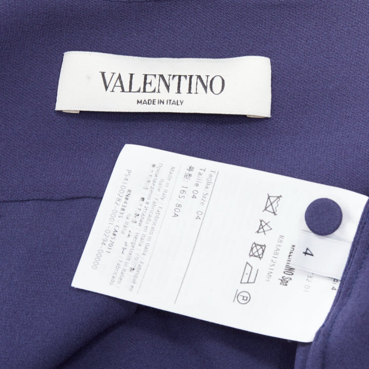 VALENTINO 100% silk navy cream trim tie neck blouse shirt US4 S
