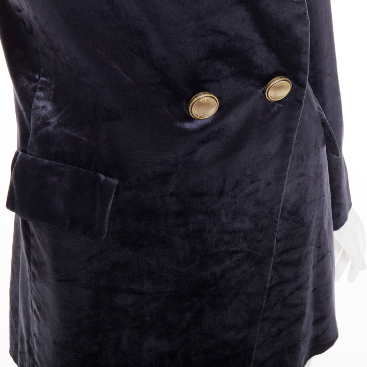 BRUNELLO CUCINELLI navy velvet brass logo buttons double breasted blazer IT40 S