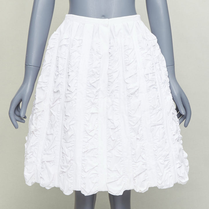 ALAIA Vintage white double cotton crumpled shirred panelled flared skirt FR40 L