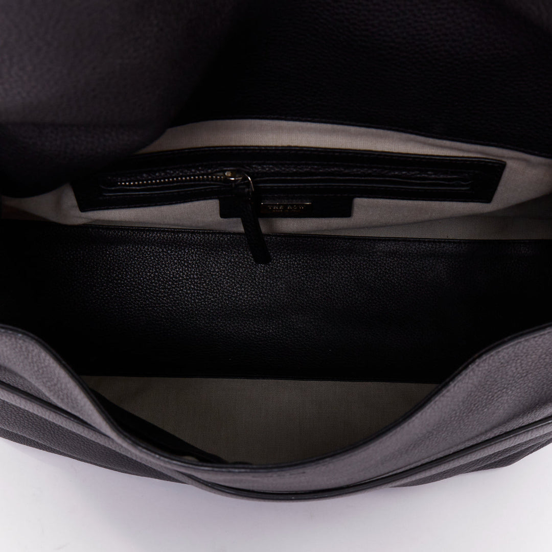 THE ROW Top Handle 14 black pebble leather loop through flap shoulder bag