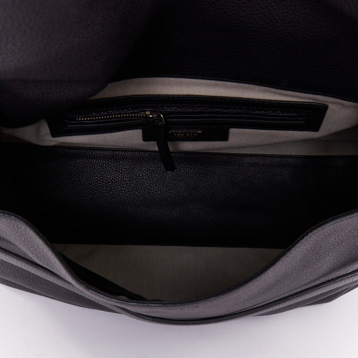 THE ROW Top Handle 14 black pebble leather loop through flap shoulder bag