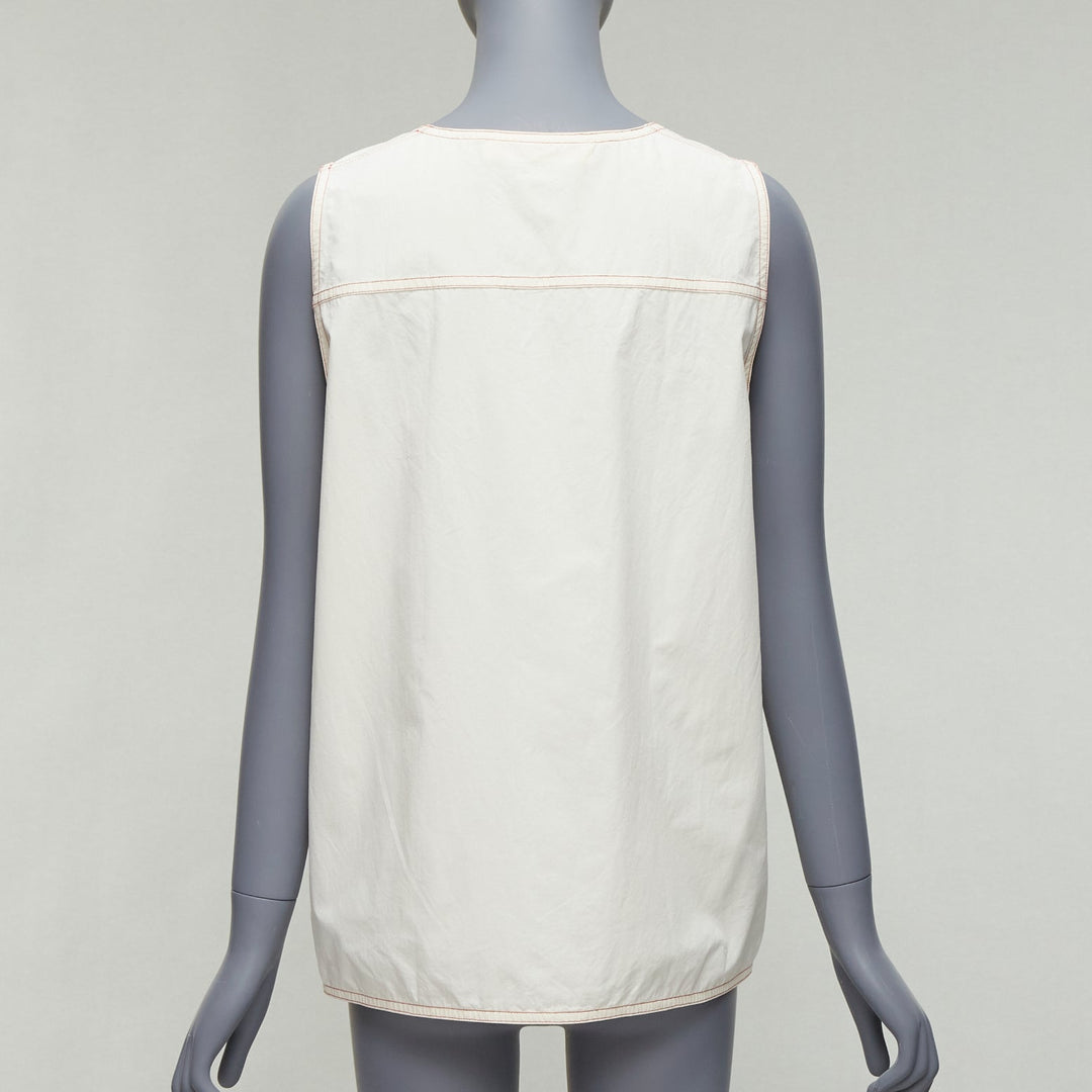 MARNI cream 100% cotton red overstitch boxy scoop neck utility vest IT42 M