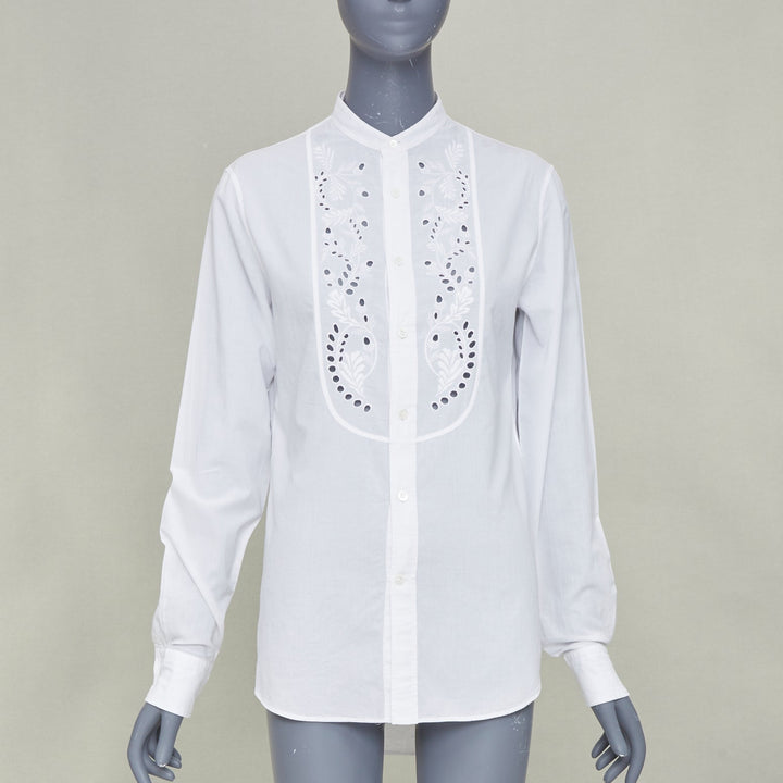 ALEXANDER MCQUEEN KIDS 2017 white embroidered eyelets trim priest shirt Y14+ XS