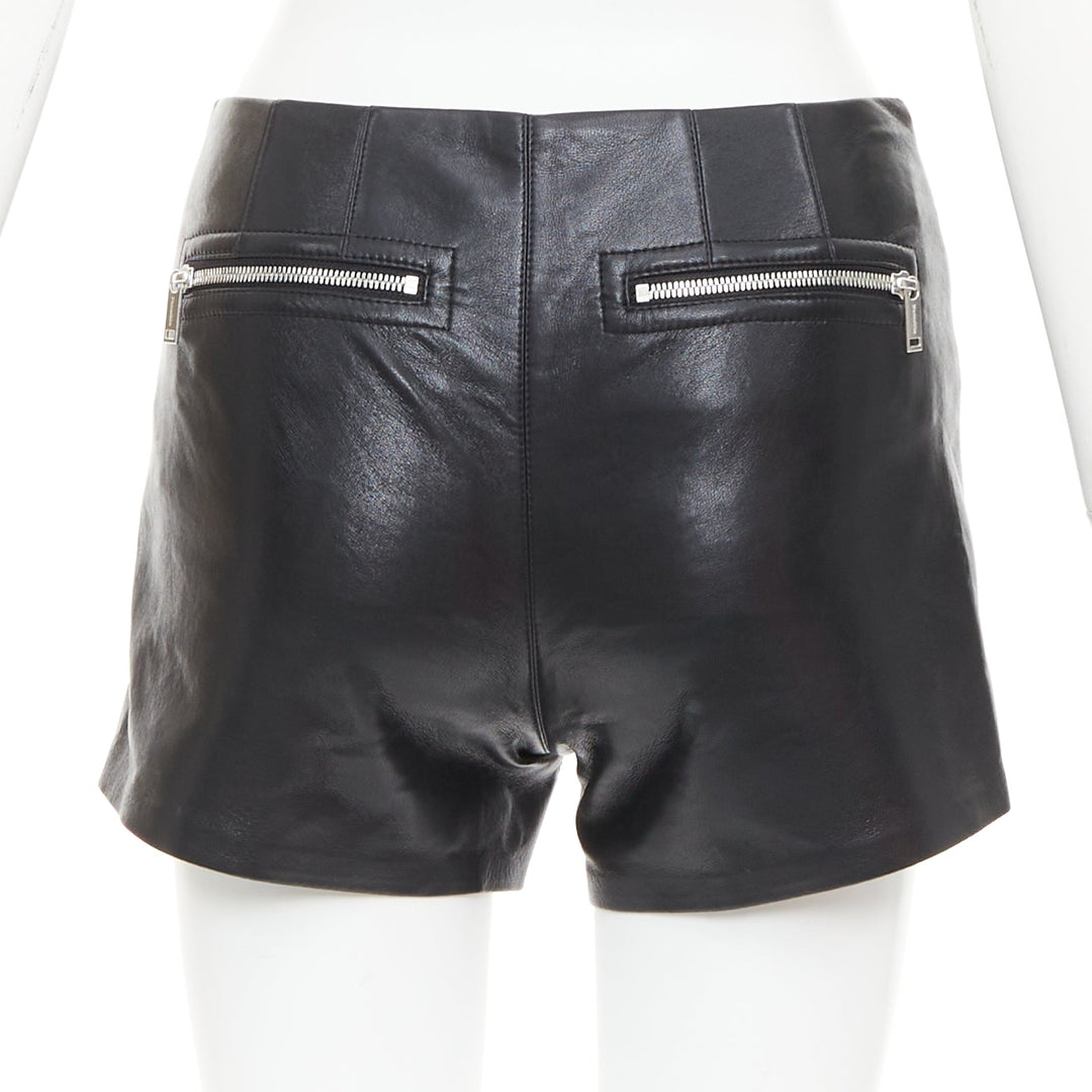 NANUSHKA black faux leather diagonal zip short mini biker shorts XXS