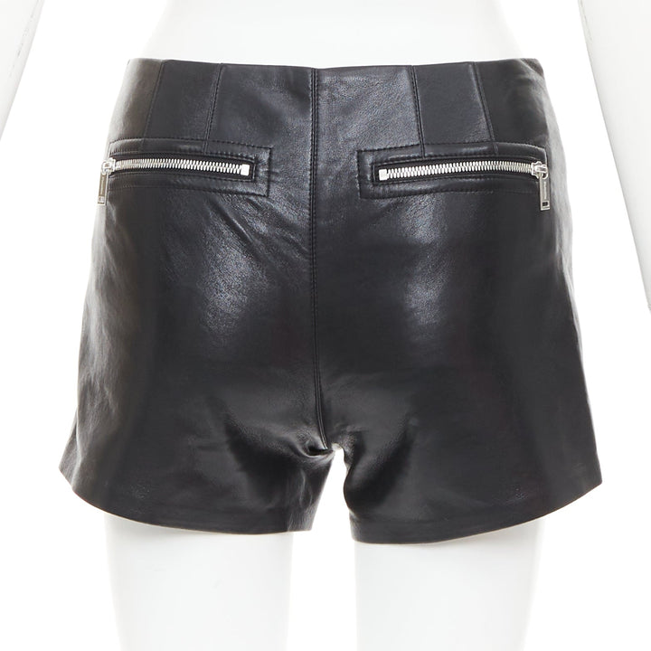 NANUSHKA black faux leather diagonal zip short mini biker shorts XXS