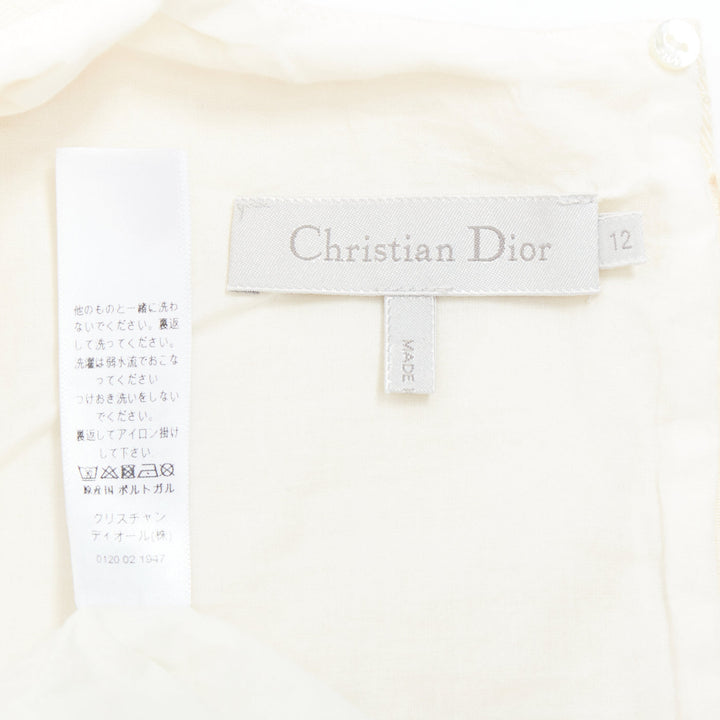 CHRISTIAN DIOR KIDS cream cotton blend Cannage topstitch dress 12Y XS