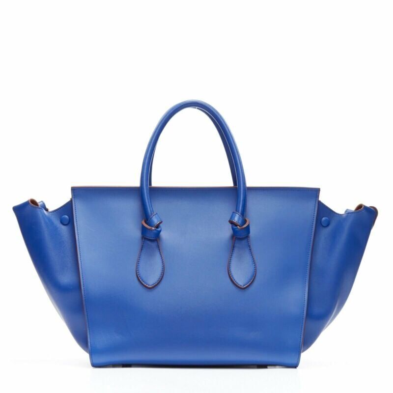 CELINE PHOEBE PHILO Knot cobalt blue calfskin large shopper tote bag full