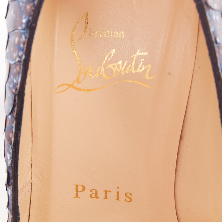 CHRISTIAN LOUBOUTIN Simple Pump 85 Acid Blue scaled almond toe pump EU37.5