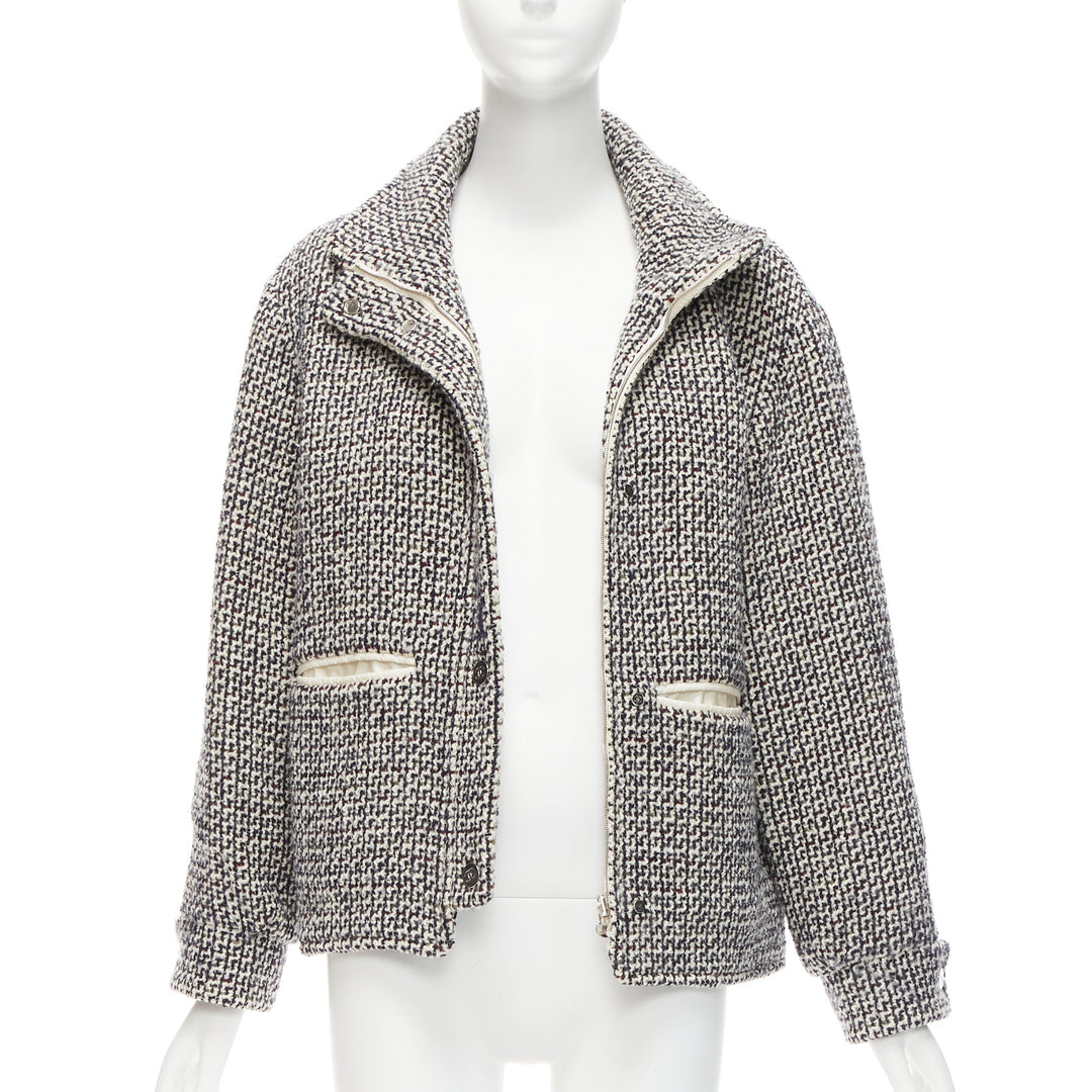 CHANEL Reversible black white wool tweed CC logo padded puffer jacket FR36 S