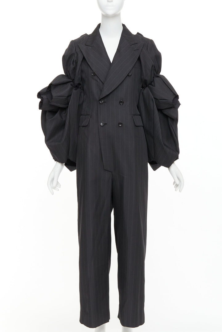 rare COMME DES GARCONS 2013 grey pinstriped 3D ruffle sleeves blazer jumpsuit S