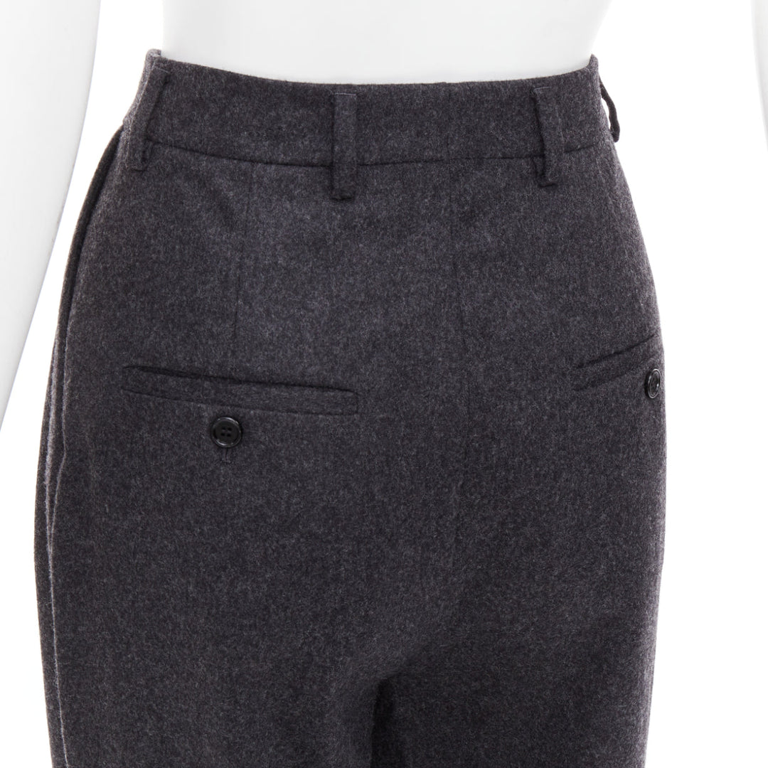 CELINE grey 100% wool cotton lined double pleated front tapered pants FR34 XS