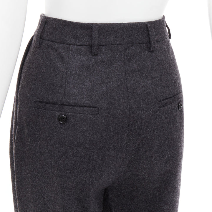 CELINE grey 100% wool cotton lined double pleated front tapered pants FR34 XS