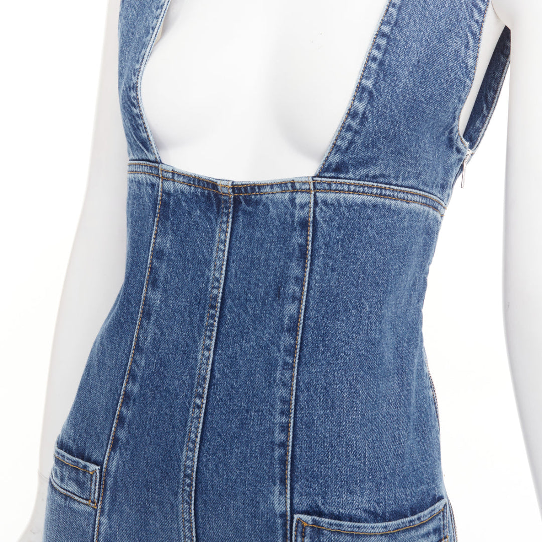 PHILOSOPHY DI LORENZO SERAFINI low cut zip front corset denim wide jumpsuit IT38
