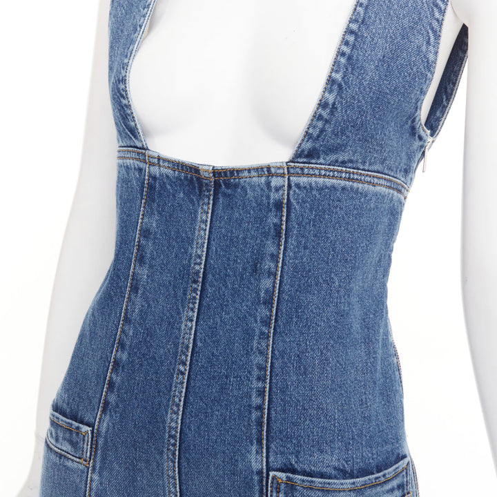 PHILOSOPHY DI LORENZO SERAFINI low cut zip front corset denim wide jumpsuit IT38