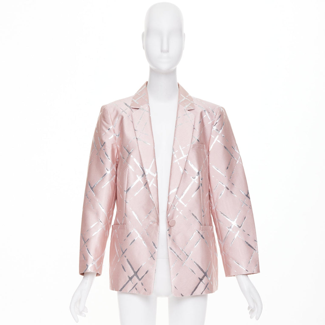 ESCADA pink silver lurex abstract cross hatch single button blazer IT44 L