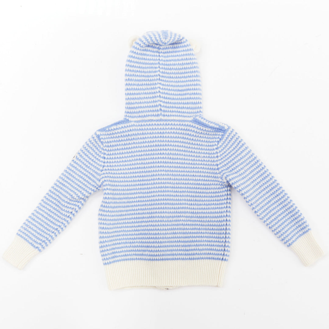 MONCLER ENFANT KIDS blue cream striped knit wool hooded ear cardigan sweater 3Y