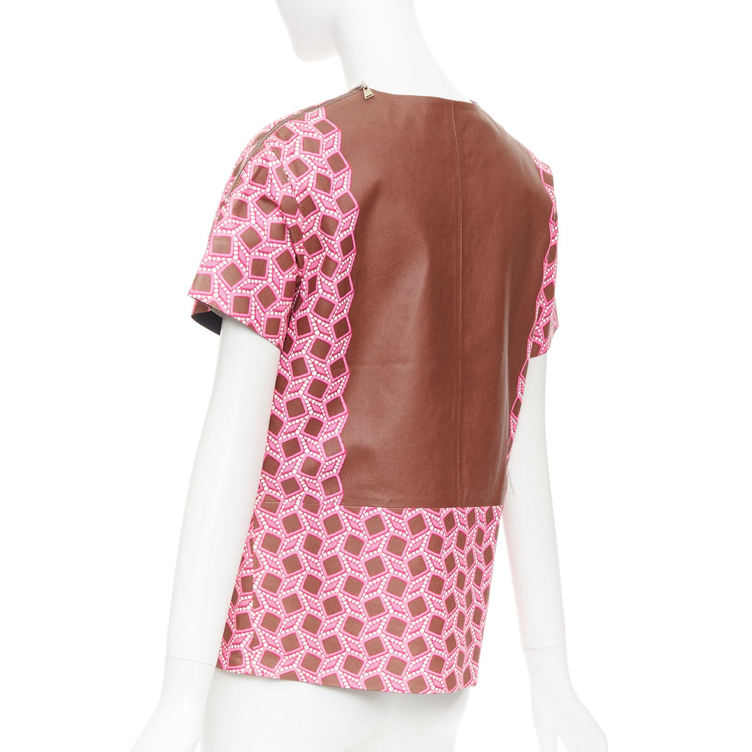 rare LOUIS VUITTON leather pink enlarged lattice lace print boxy top FR34 XS
