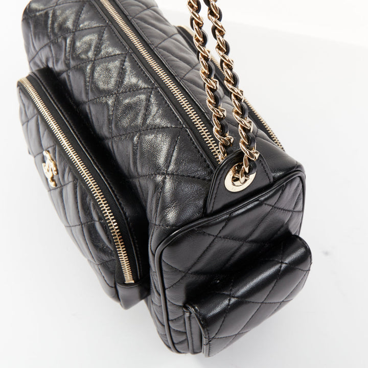CHANEL 2024 Multi-Pocket Camera Case black quilted lambskin gold hardware bag