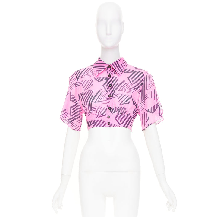 CHANEL 2023 Coco Beach pink cc geometric star graphic button crop shirt FR34