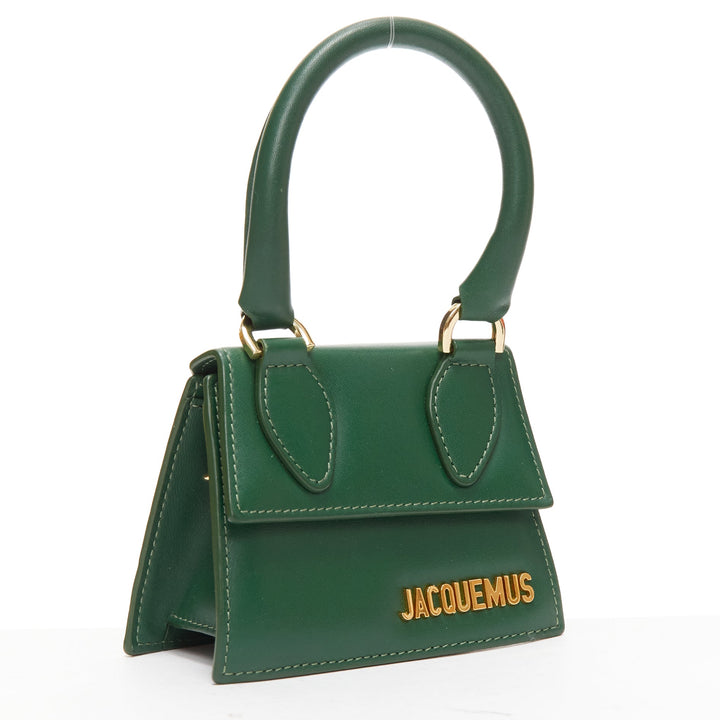 JACQUEMUS Le Chiquito green calfskin gold logo mini crossbody bag
