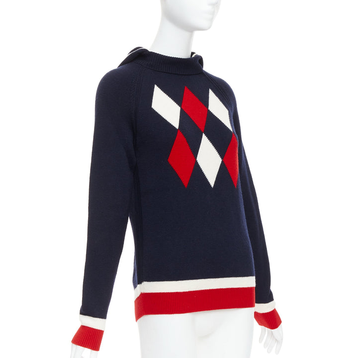 MONCLER 2017 red navy white wool argyle turtleneck sweater top XS