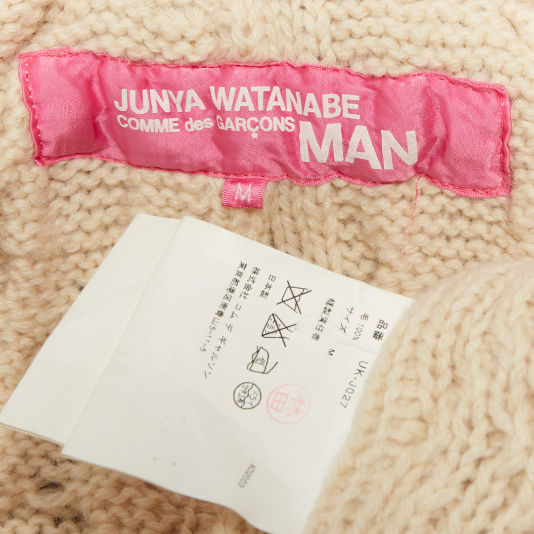 JUNYA WATANABE MAN 2003 cream frayed edge wool cable knit tailored jacket M