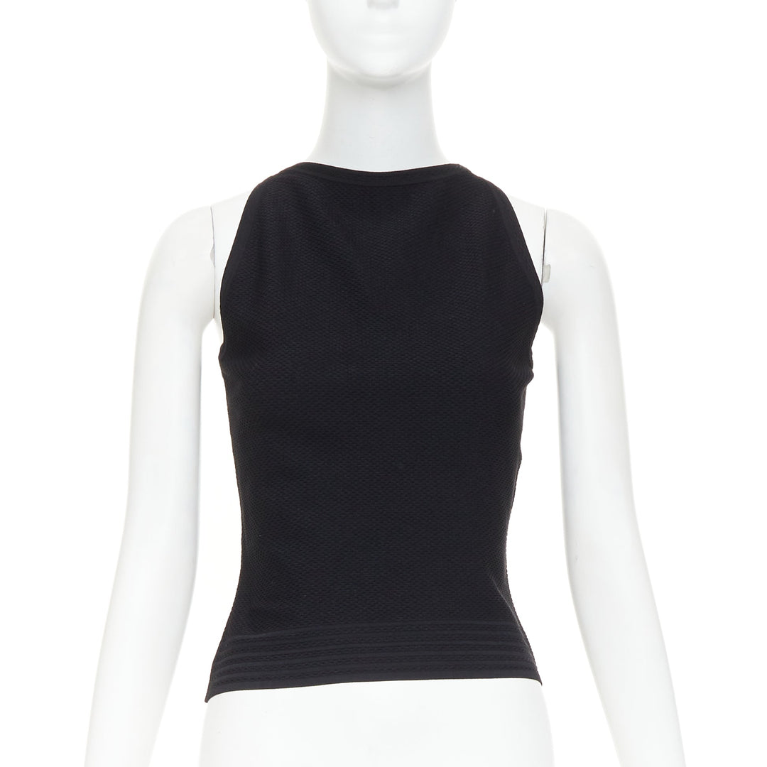 ALAIA Vintage black garter stitch knit button cardigan sleeveless top set L