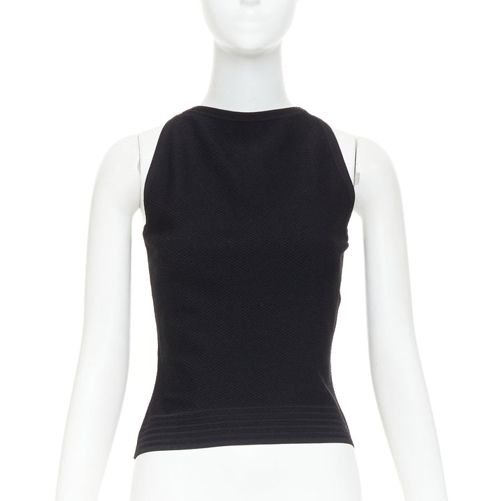 ALAIA Vintage black garter stitch knit button cardigan sleeveless top set L