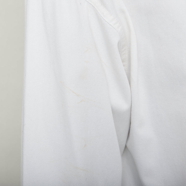 CELINE Triomphe optic white cotton anagram gold button crop popover shirt FR36 S
