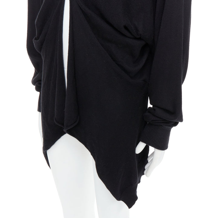 BERNHARD WILLHELM black cotton blend draped hi low cardigan M