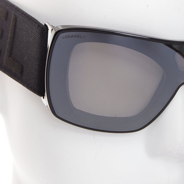 CHANEL black acetate technical shield ski goggles sunglasses