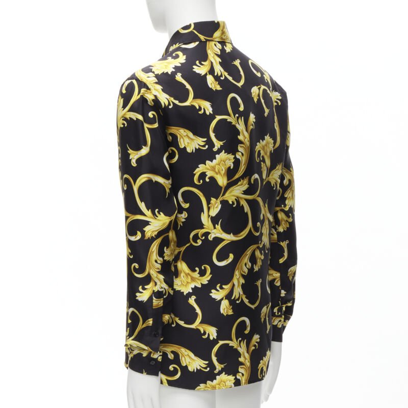 VERSACE 100% silk black gold Barocco flora print relaxed shirt EU38 S