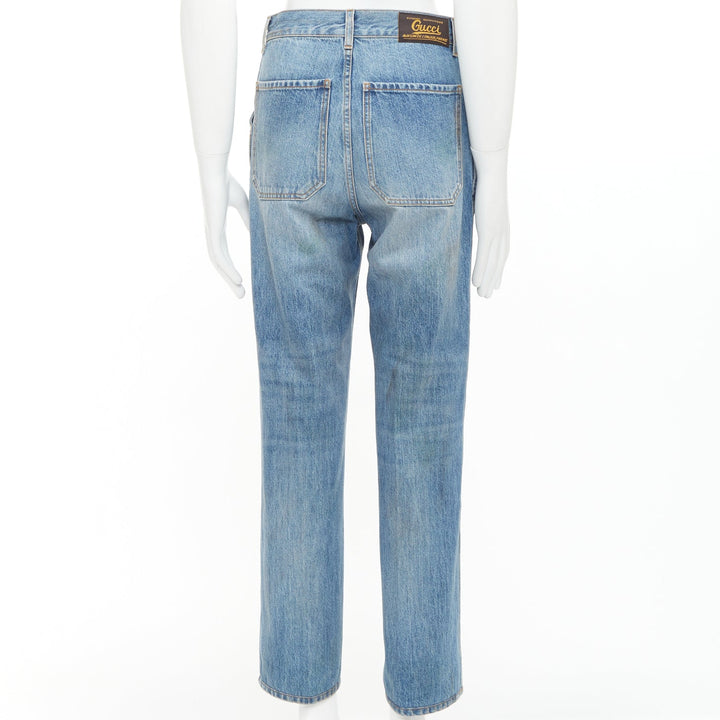 GUCCI 2020 grassstained blue organic denim straight leg jeans 28"